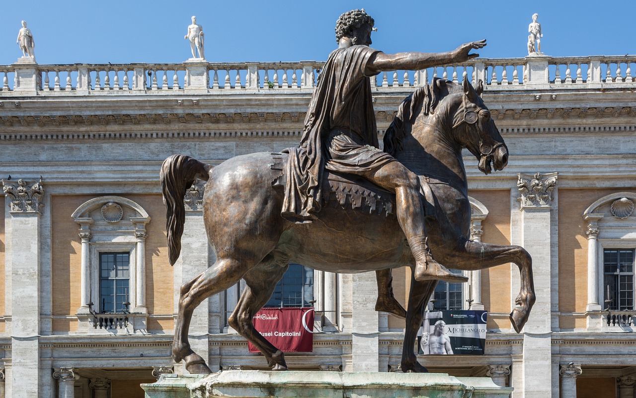 Marek Aureliusz na koniu. Historia Stoicyzmu jest nieodłącznie związana z Rzymskim Cesarzem.